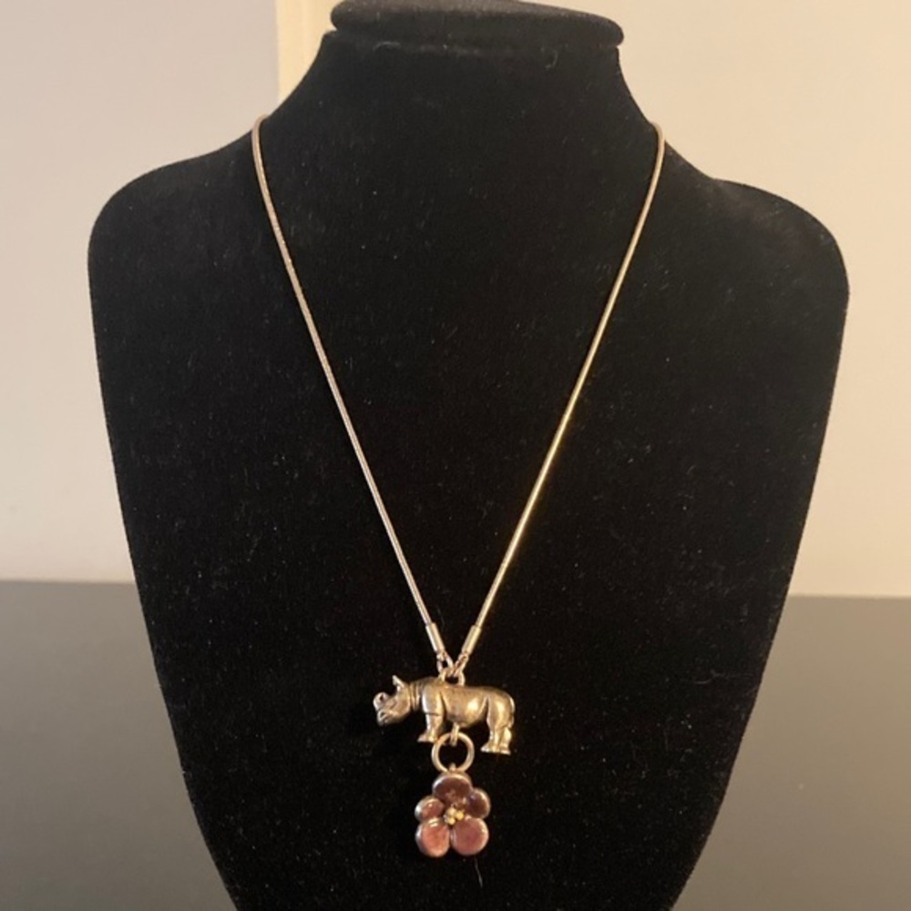 Pilgrim Gold Necklace with Rhino and Purple Flower Charms